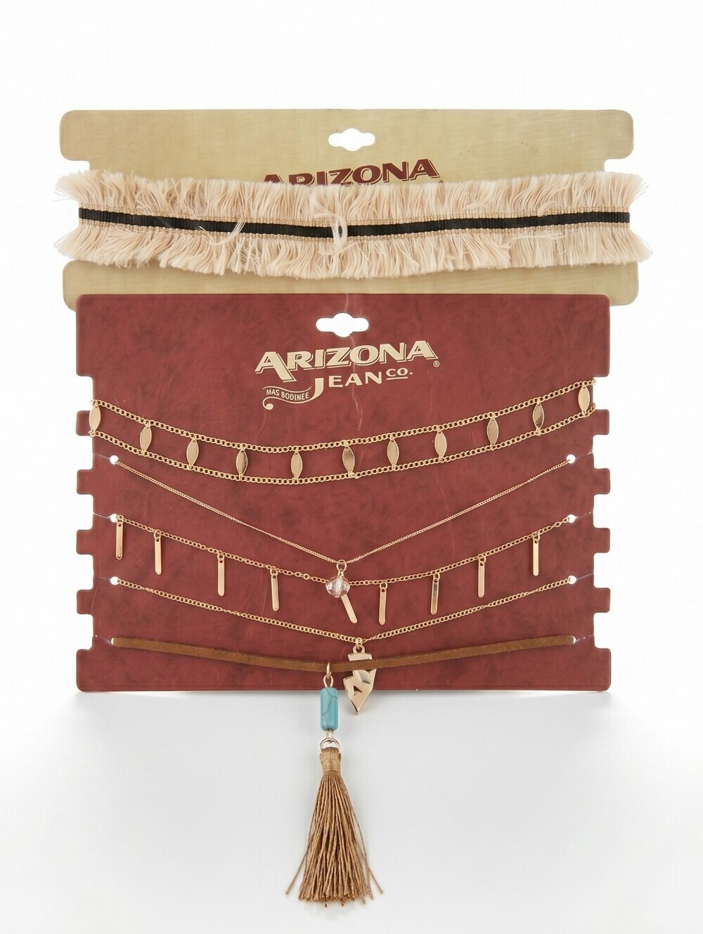 NWT! Arizona Jeans Women's Multi-Layer Gold and Tan Necklace Set